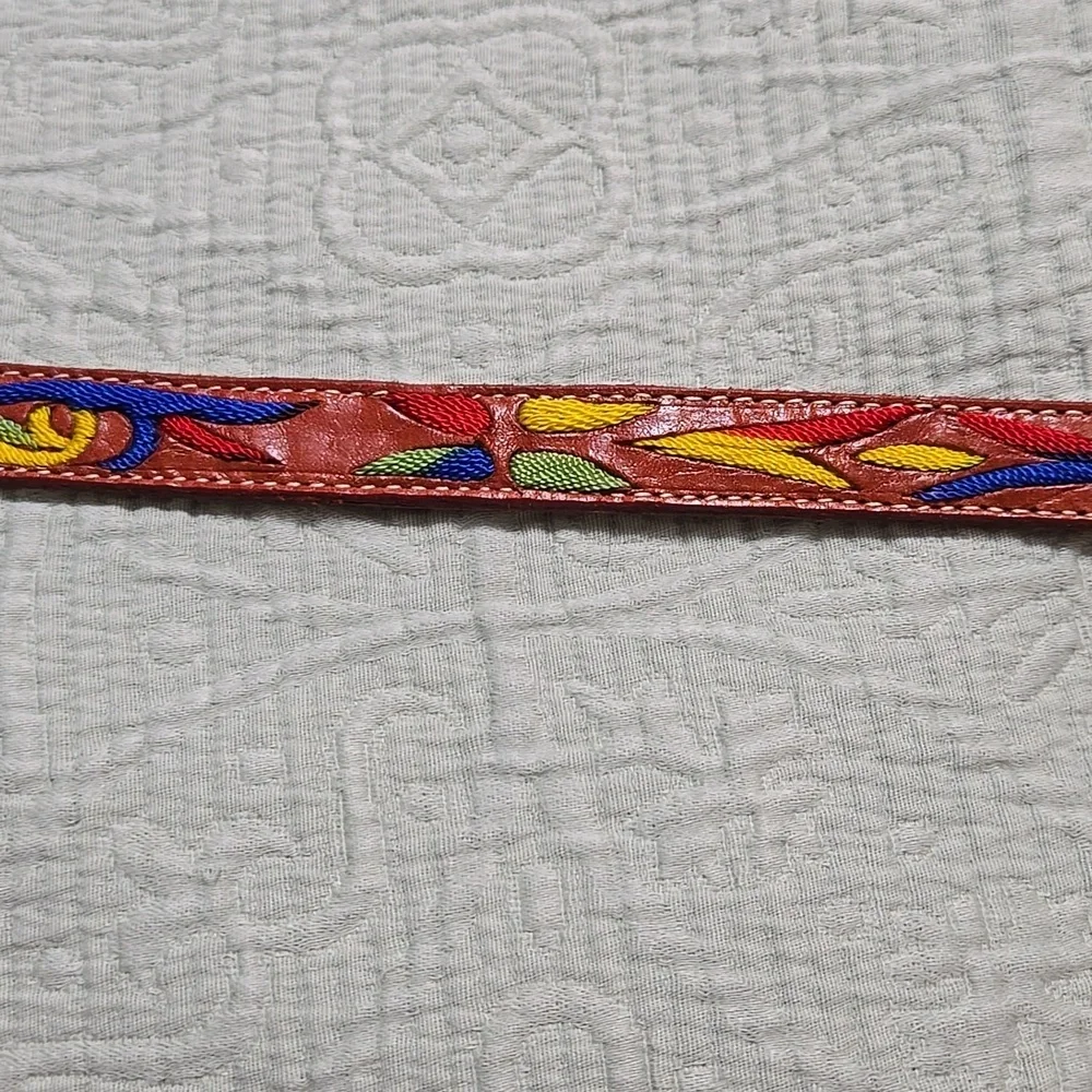 Vintage Nocona Colorful Embroidered Leather Belt Size 32